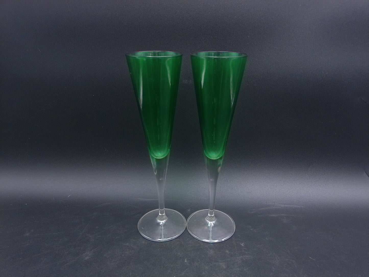 Green Coloured Liqueur Set of Glasses Clear Stem