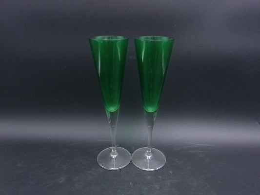Green Coloured Liqueur Set of  Glasses Clear Stem