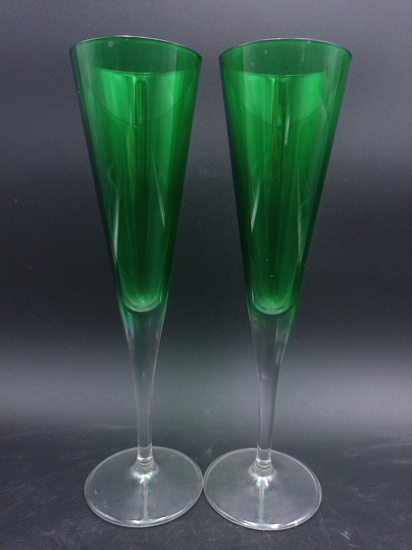 Green Coloured Liqueur Set of Glasses Clear Stem