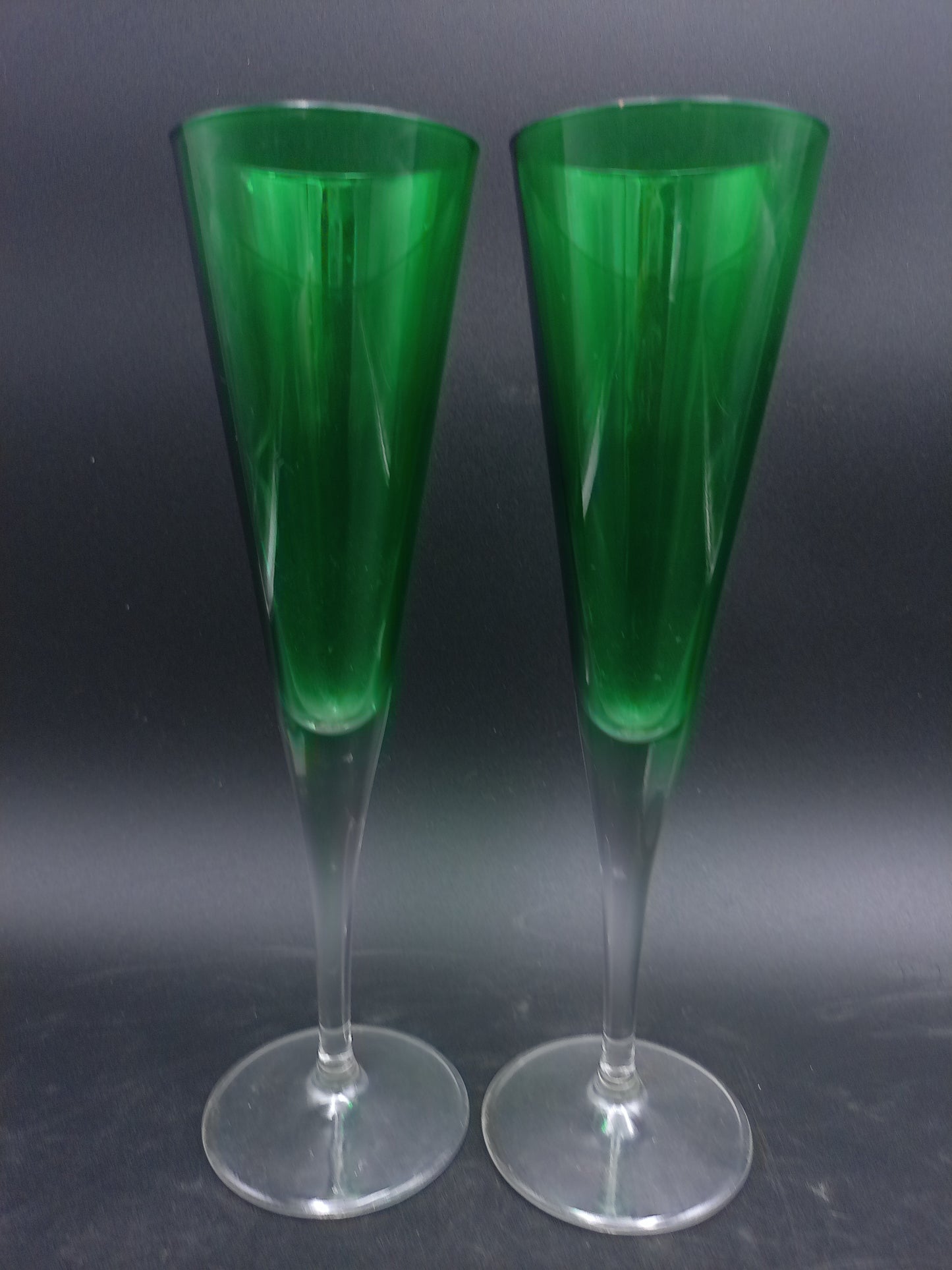 Green Coloured Liqueur Set of Glasses Clear Stem