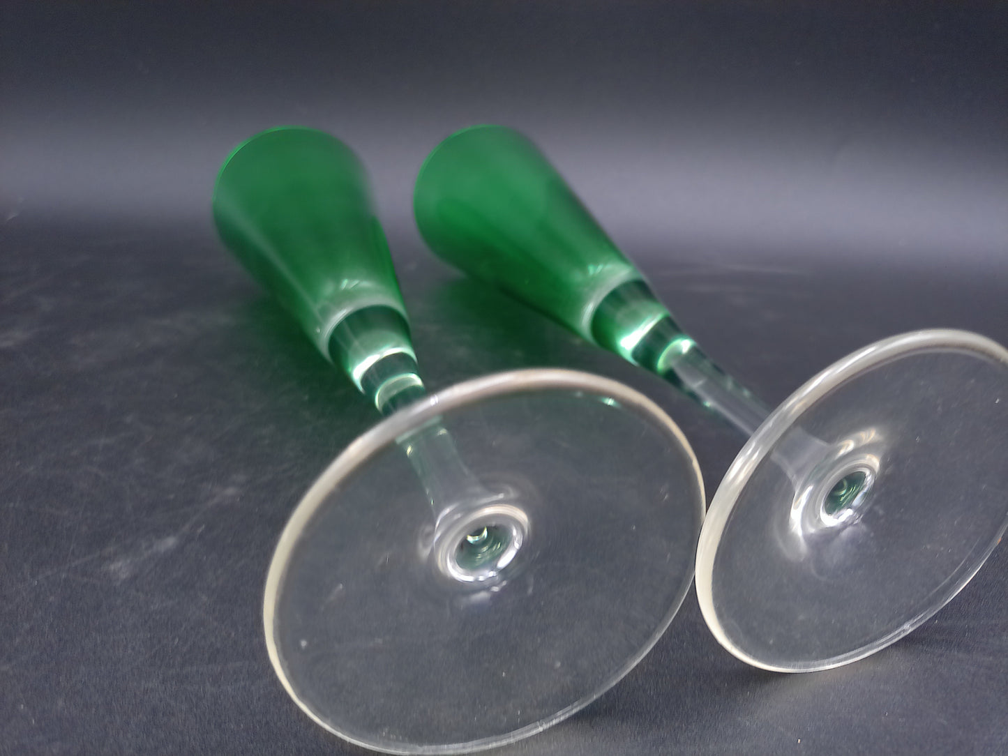 Green Coloured Liqueur Set of Glasses Clear Stem