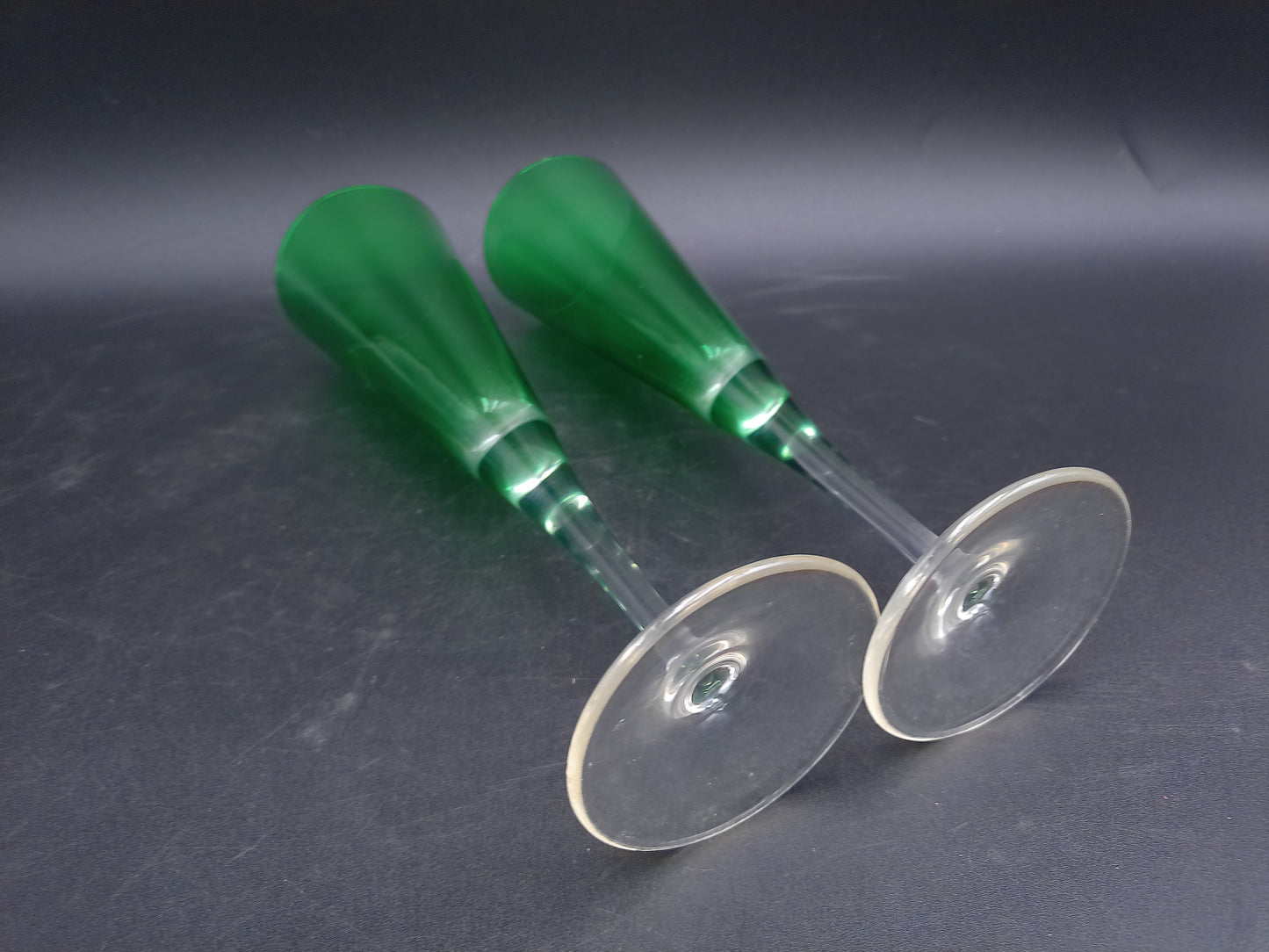 Green Coloured Liqueur Set of Glasses Clear Stem