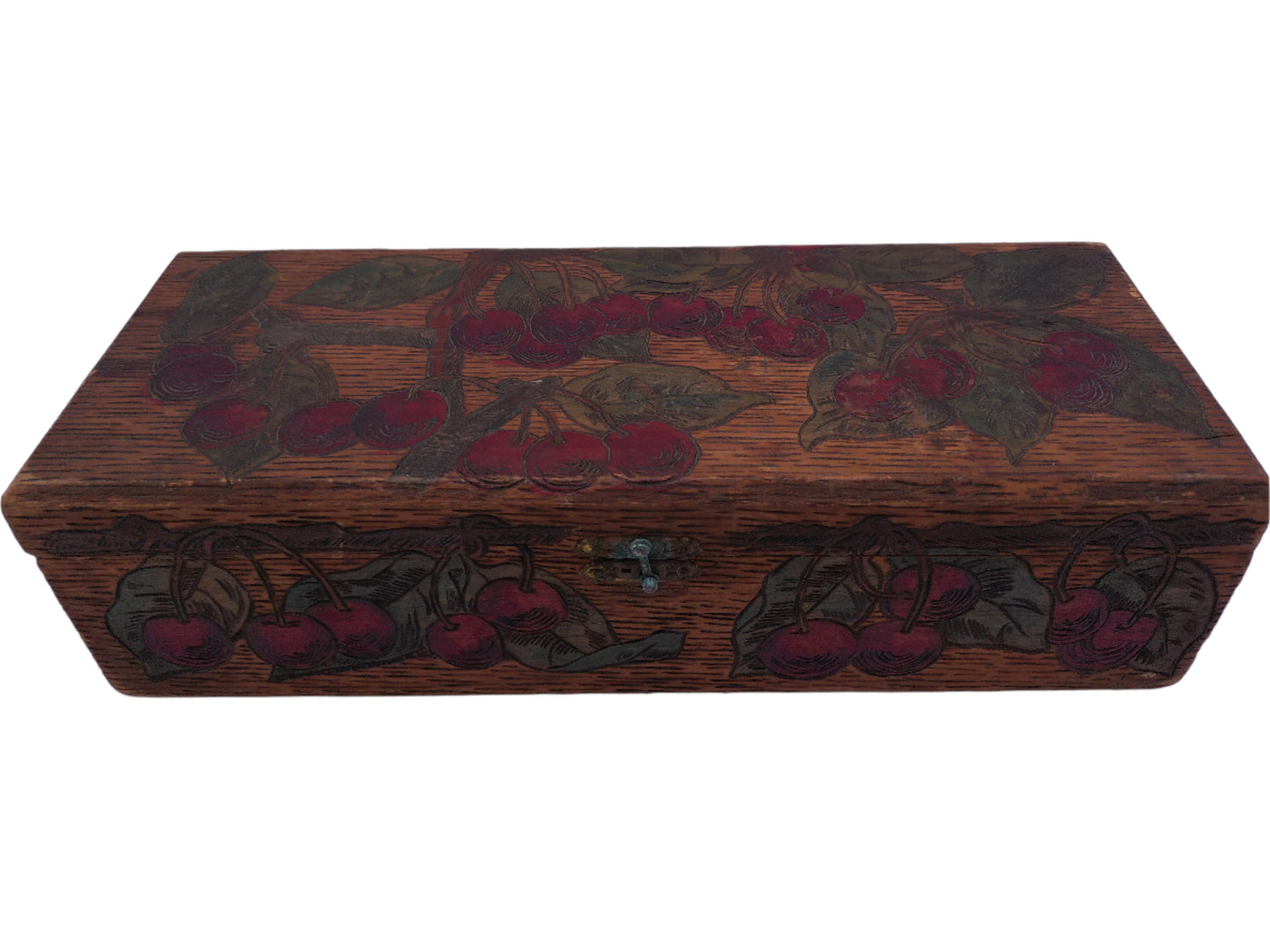 Folk Art Wooden Box Pyrography Cherry Theme Flemish Art