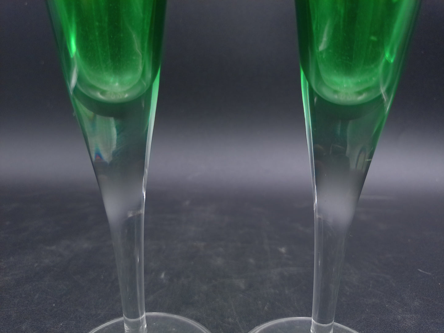 Green Coloured Liqueur Set of Glasses Clear Stem
