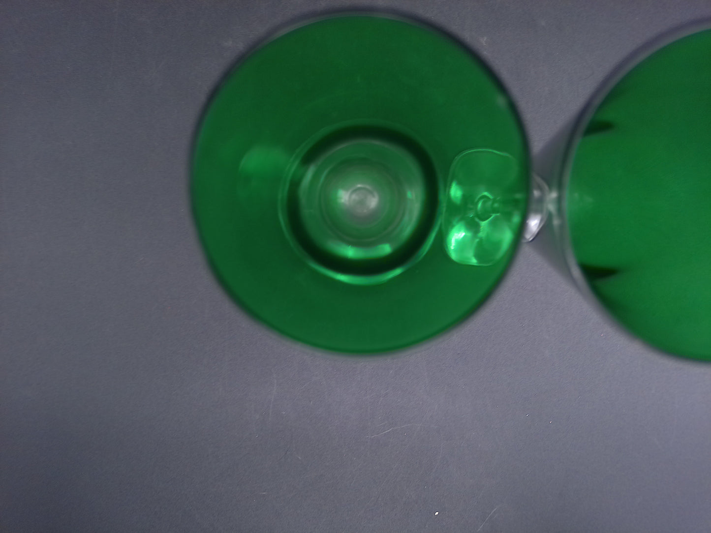 Green Coloured Liqueur Set of  Glasses Clear Stem