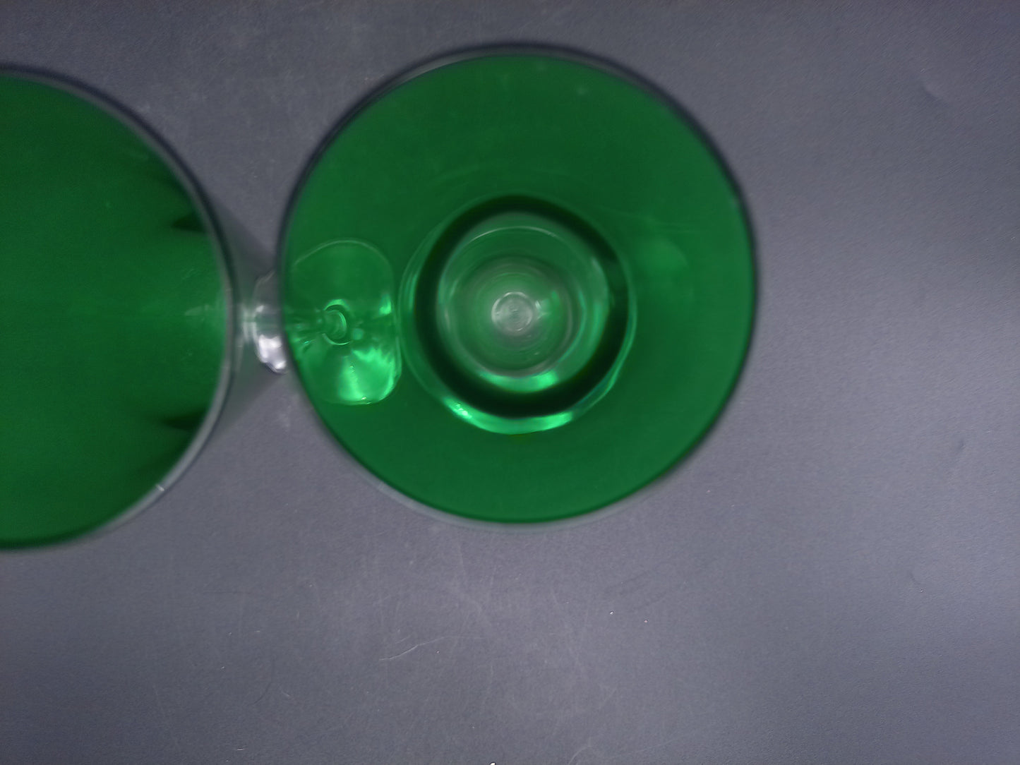 Green Coloured Liqueur Set of Glasses Clear Stem