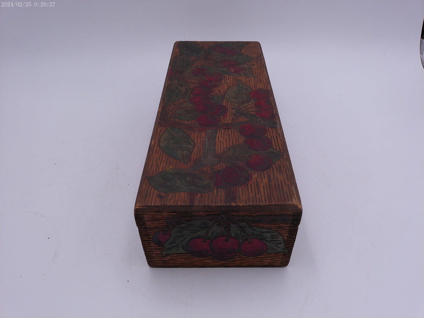Folk Art Wooden Box Pyrography Cherry Theme Flemish Art