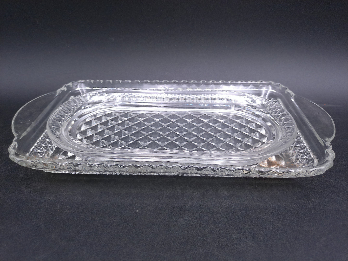 Anchor Hocking Glass Co. WEXFORD Crystal Rectangular Tray and 2nd tray