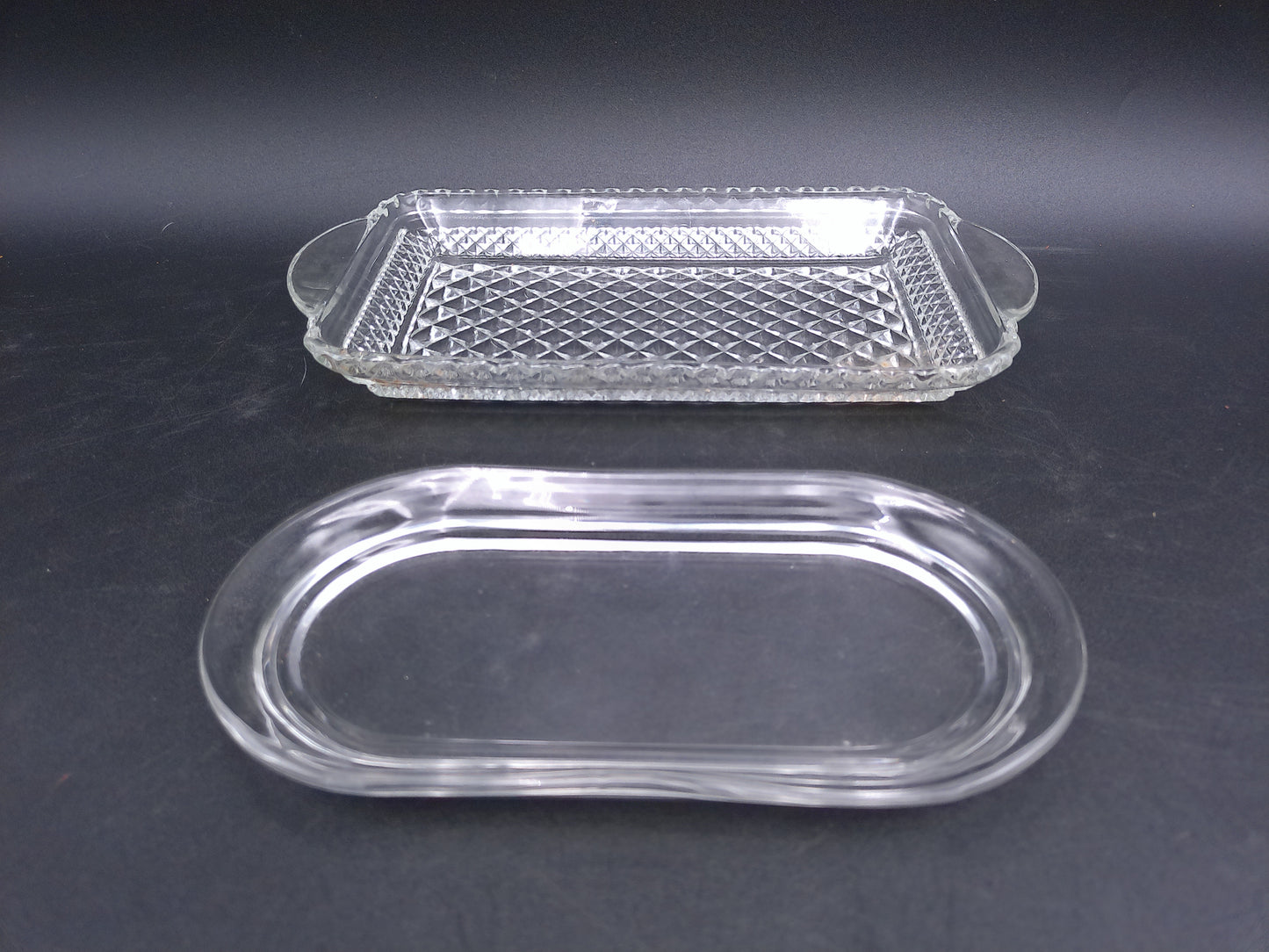Anchor Hocking Glass Co. WEXFORD Crystal Rectangular Tray and 2nd tray