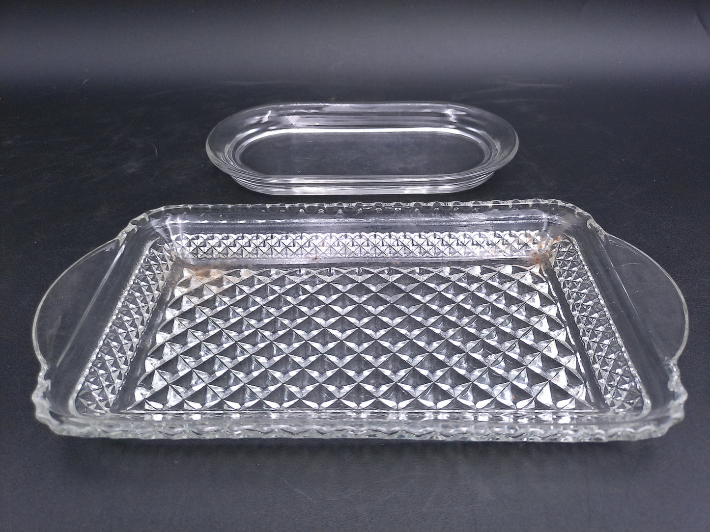 Anchor Hocking Glass Co. WEXFORD Crystal Rectangular Tray and 2nd tray