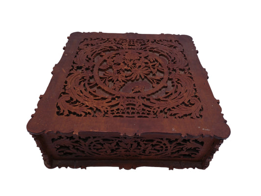 Antique Victorian Box Carved Wooden Fretwork 19th Century