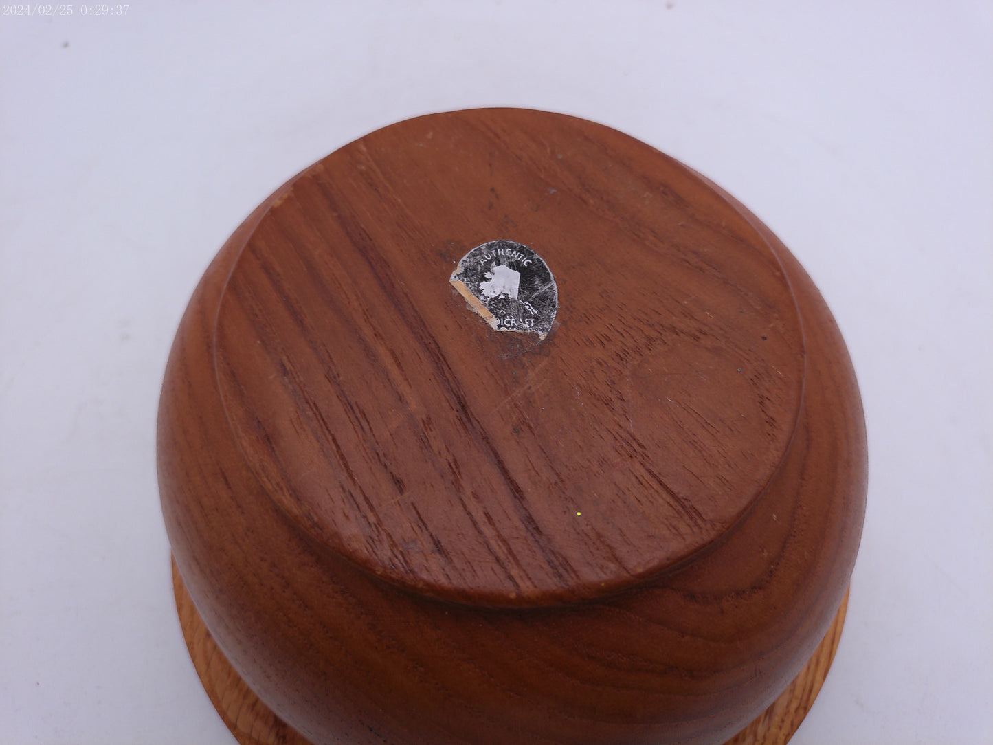 Round turned Wood Trinket Box craved sea wolf  design on lid