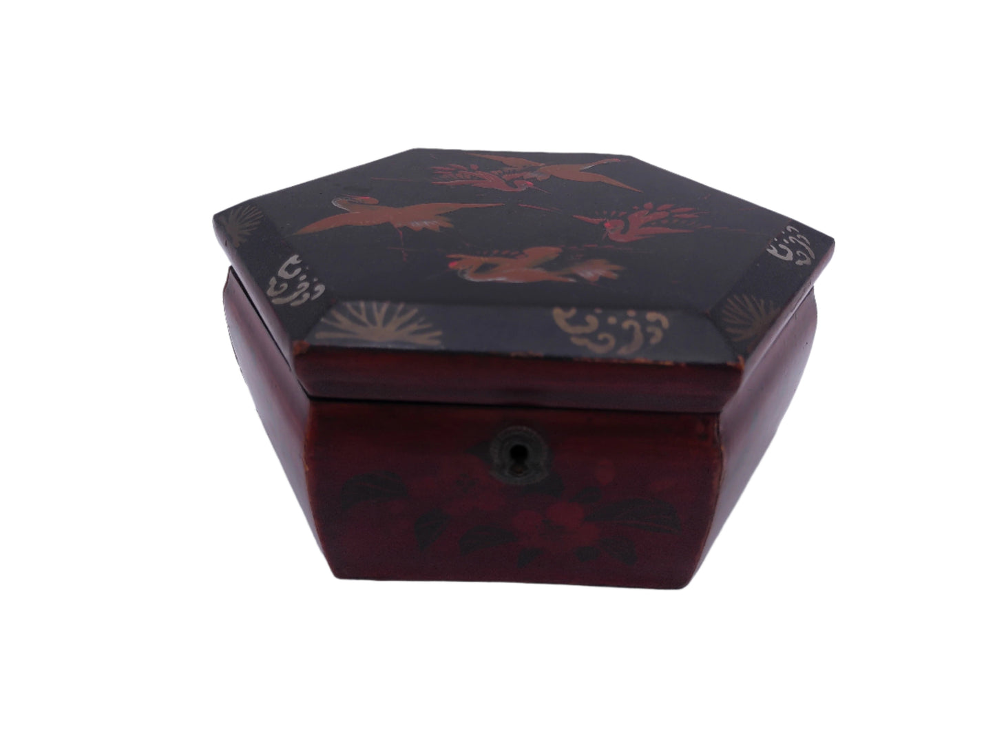 Hexagonal lacquer Wooden jewelry box Vintage