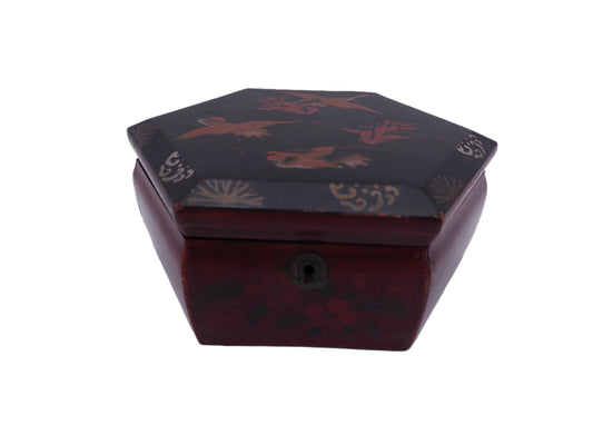 Hexagonal lacquer Wooden jewelry box Vintage