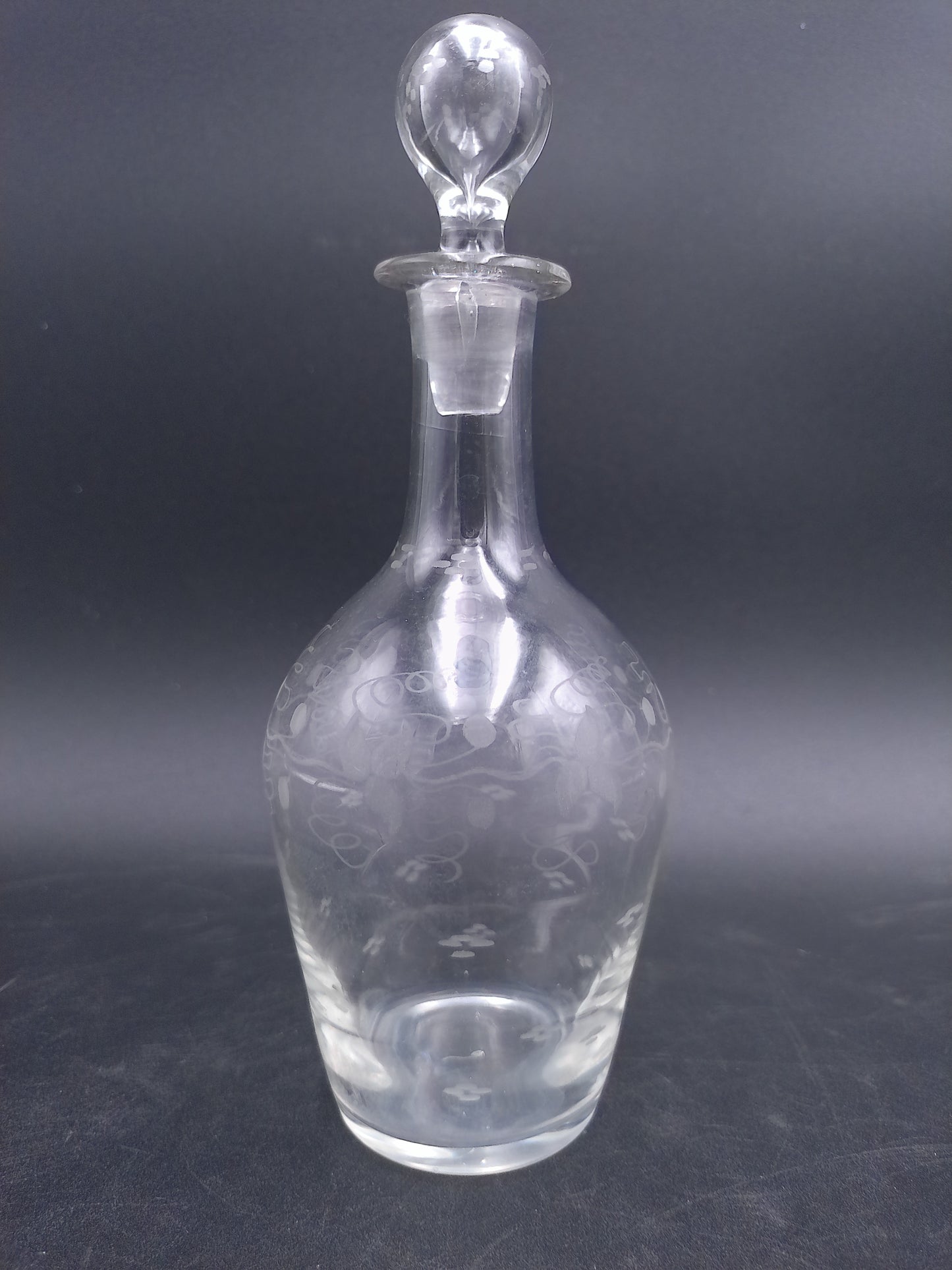 Mid-Century Modernist Crystal Glass Decanter Vase Flower Pattern on Glass
