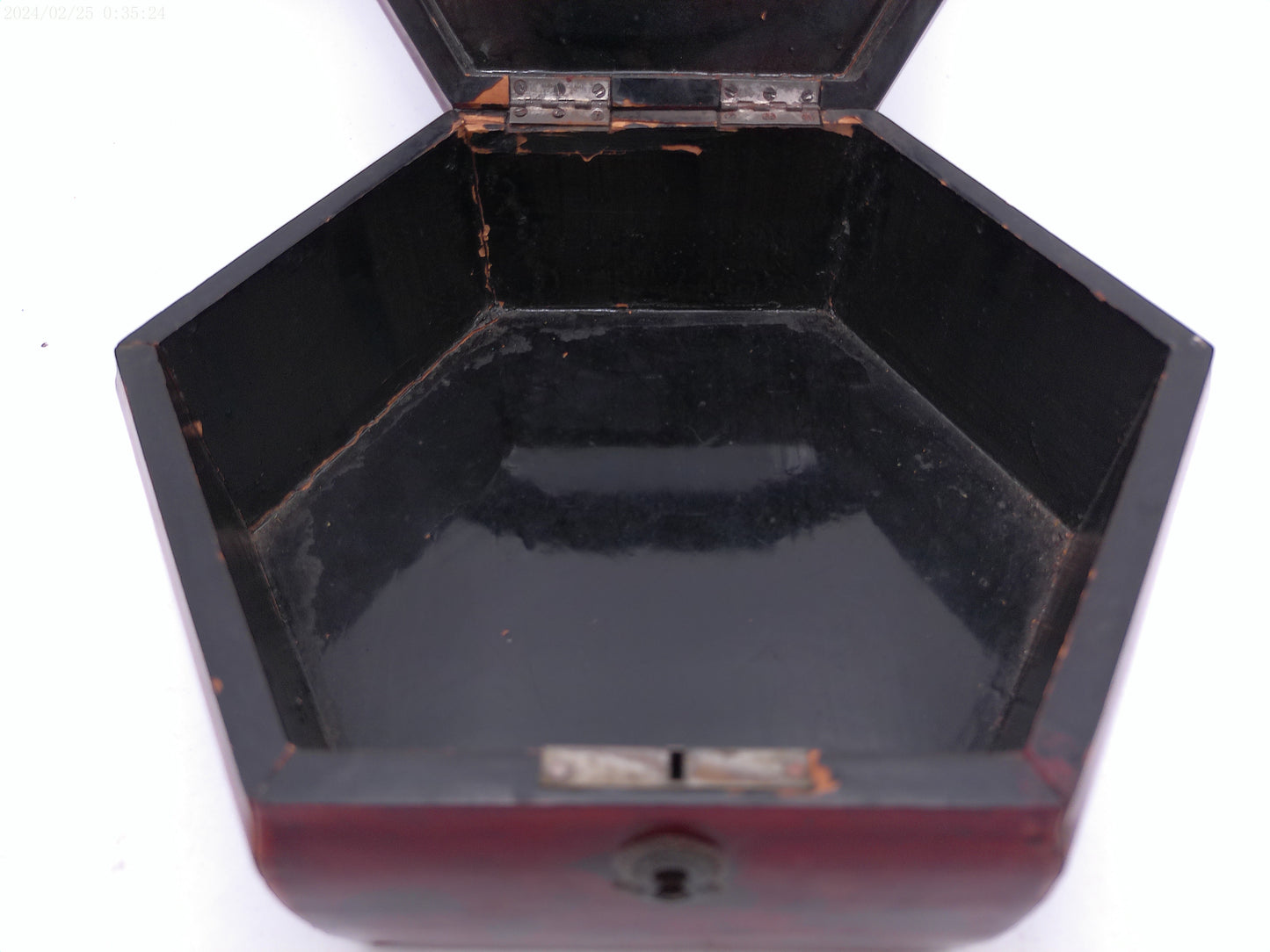 Hexagonal lacquer Wooden jewelry box Vintage