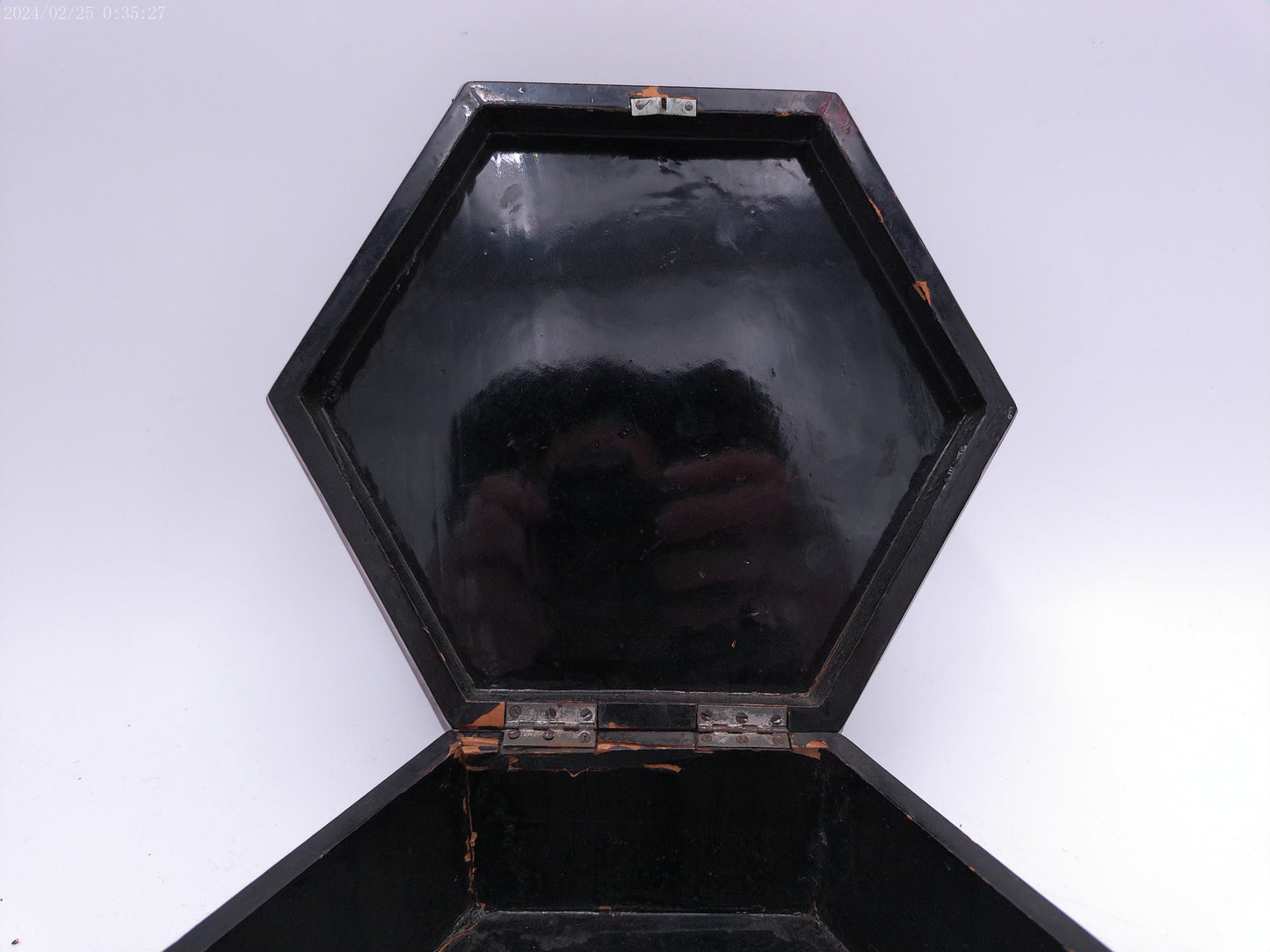 Hexagonal lacquer Wooden jewelry box Vintage