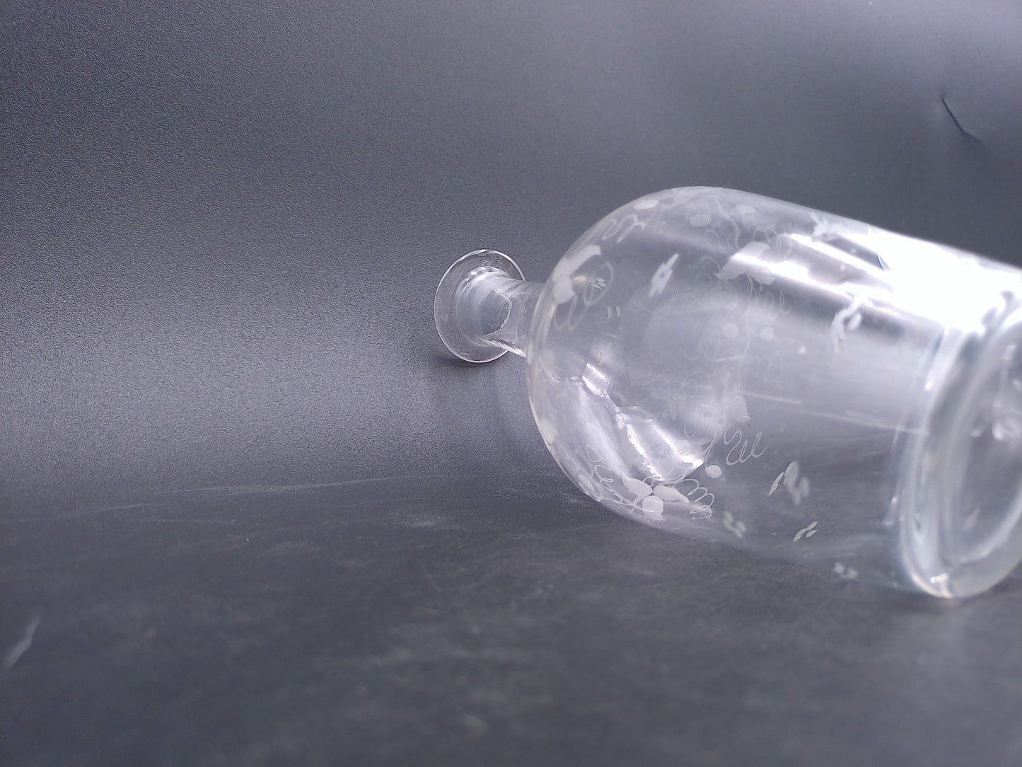 Mid-Century Modernist Crystal Glass Decanter Vase Flower Pattern on Glass