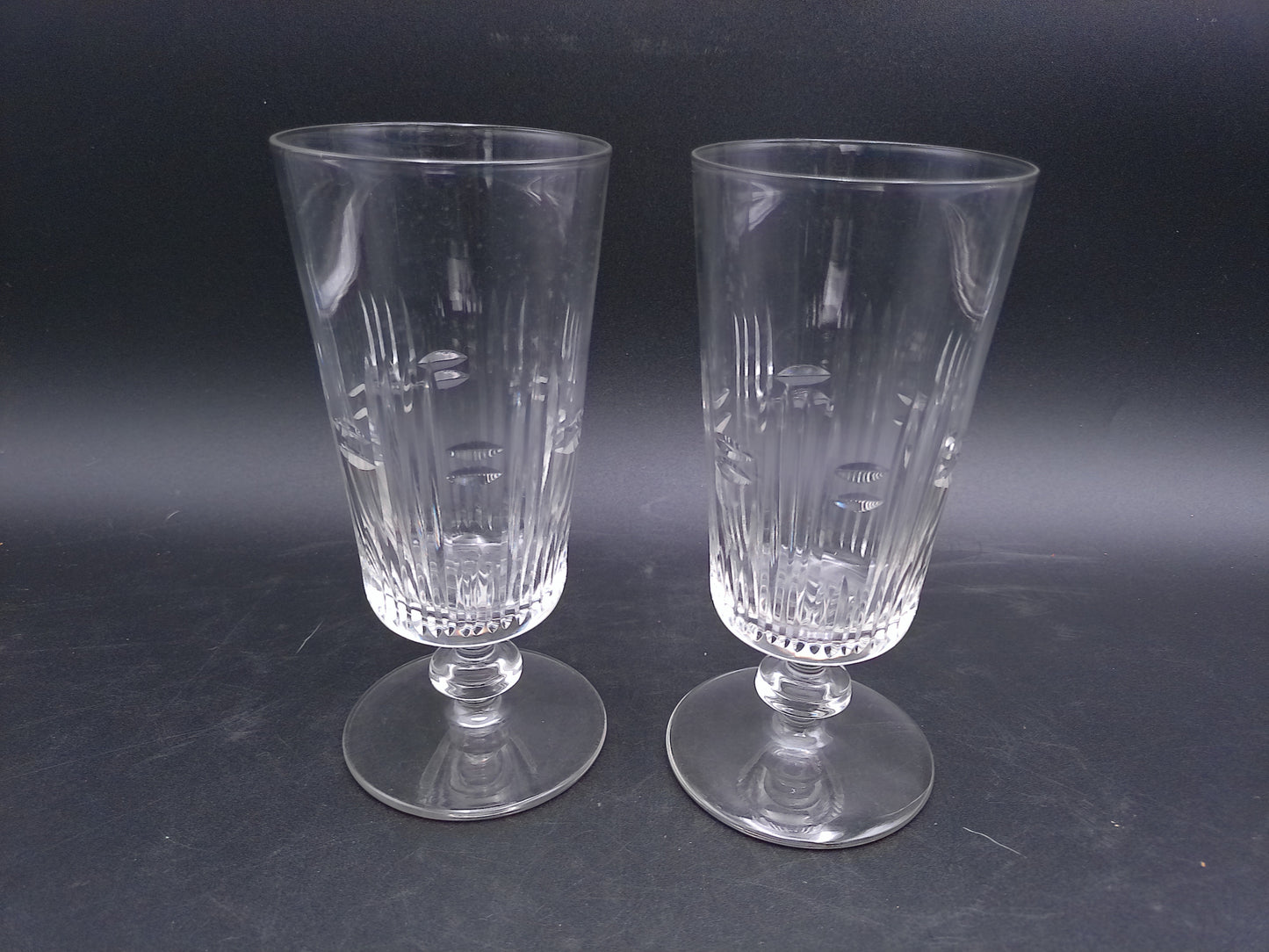 Water Ice Tea Goblets Glass Renaissance Vertical Cuts Wafer Stem 2Pc