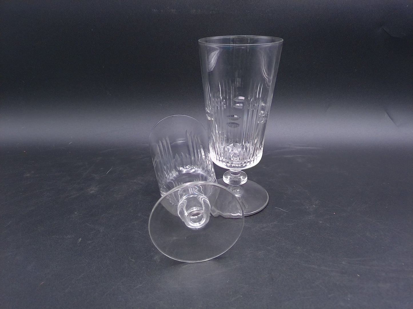 Water Ice Tea Goblets Glass Renaissance Vertical Cuts Wafer Stem 2Pc