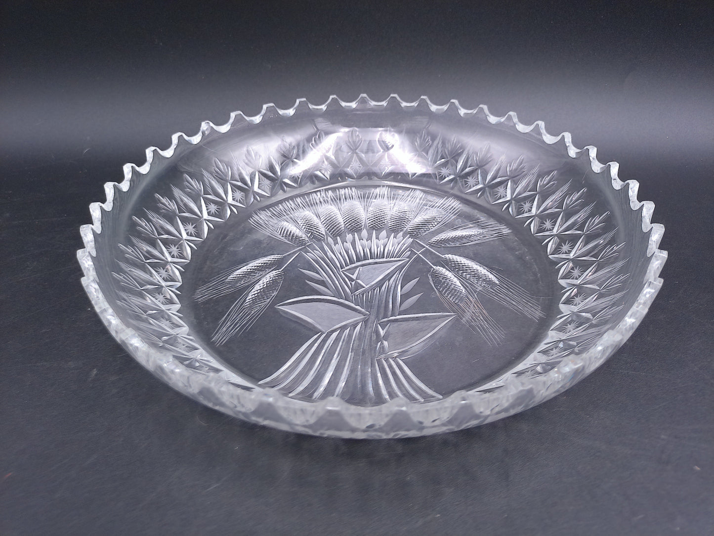 Clear Crystal Glass Depression Star Scallop Salad Bread Plate Vintage