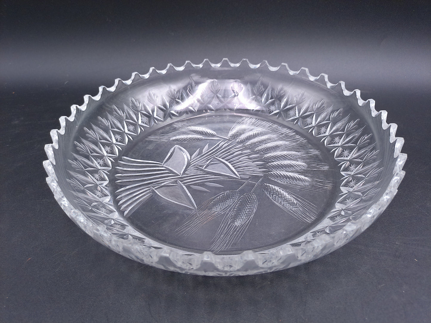 Clear Crystal Glass Depression Star Scallop Salad Bread Plate Vintage