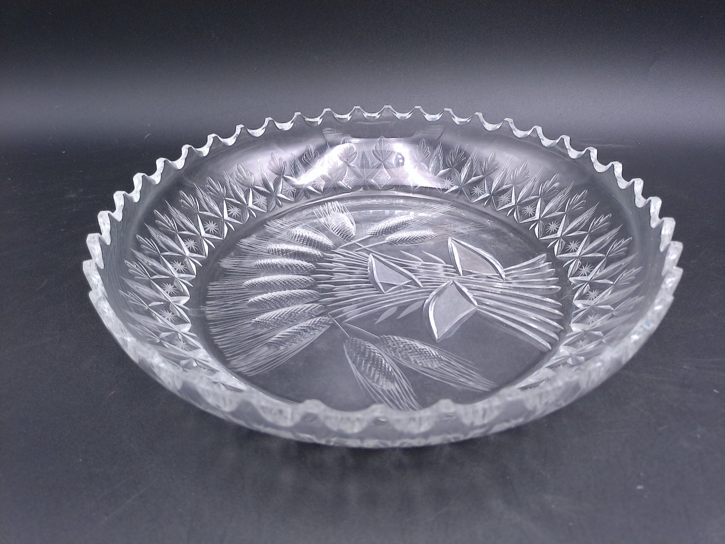 Clear Crystal Glass Depression Star Scallop Salad Bread Plate Vintage