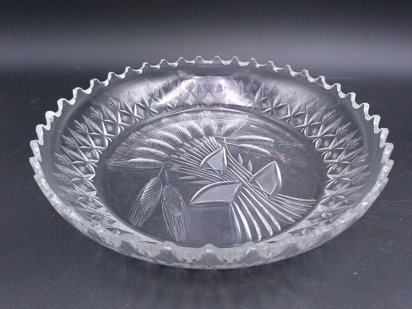 Clear Crystal Glass Depression Star Scallop Salad Bread Plate Vintage
