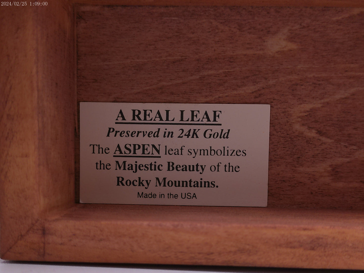 Jewelry box with Real Colorado Aspen Leaf dipped in 24k gold on top