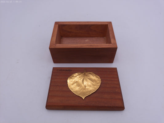 Jewelry box with Real Colorado Aspen Leaf dipped in 24k gold on top