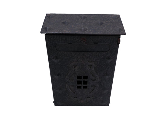 Vintage Tudor Style Black Cast Iron Mailbox Lockable