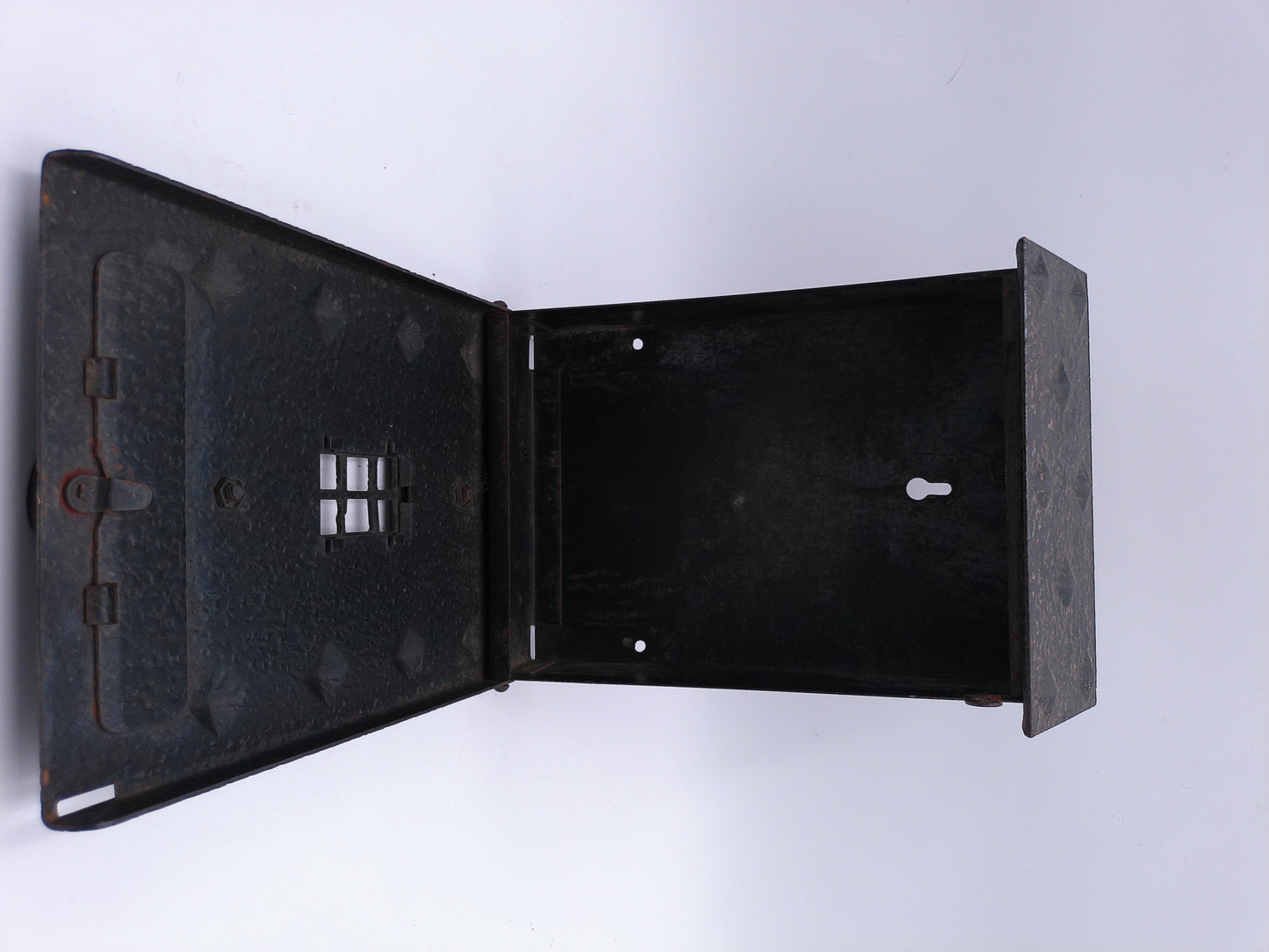 Vintage Tudor Style Black Cast Iron Mailbox Lockable