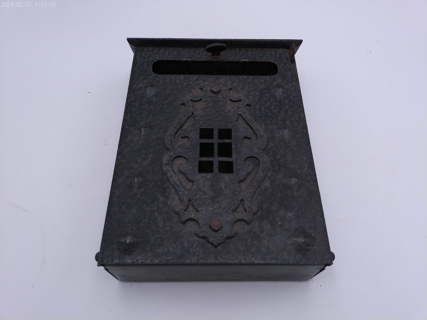 Vintage Tudor Style Black Cast Iron Mailbox Lockable