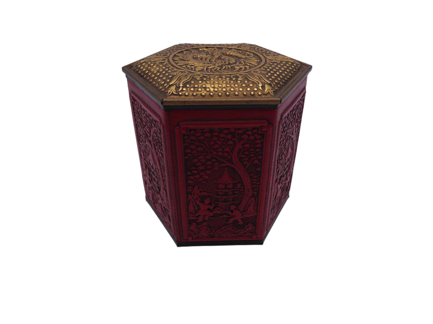 Vintage Chinoiserie Hexagon Tin