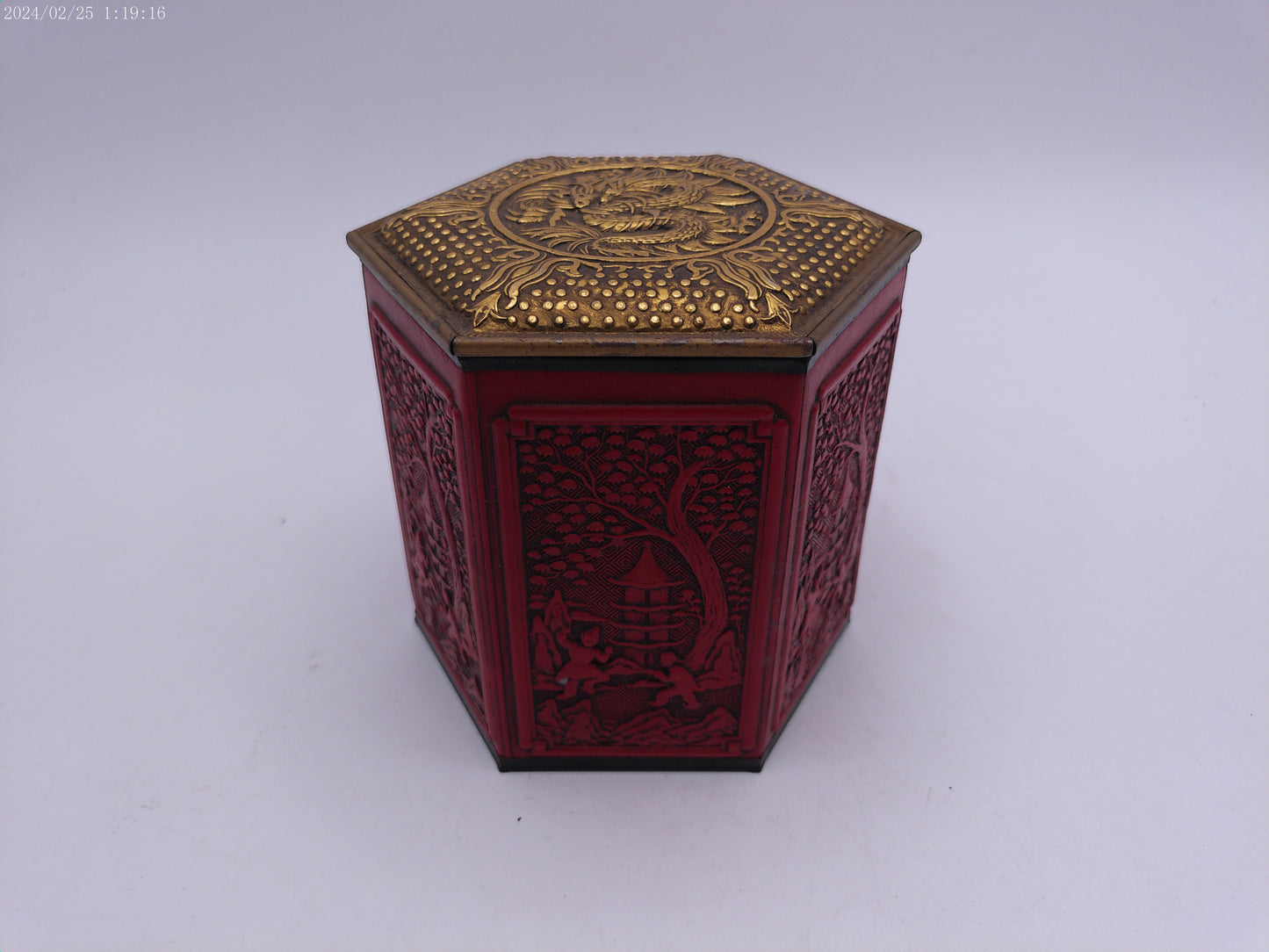Vintage Chinoiserie Hexagon Tin