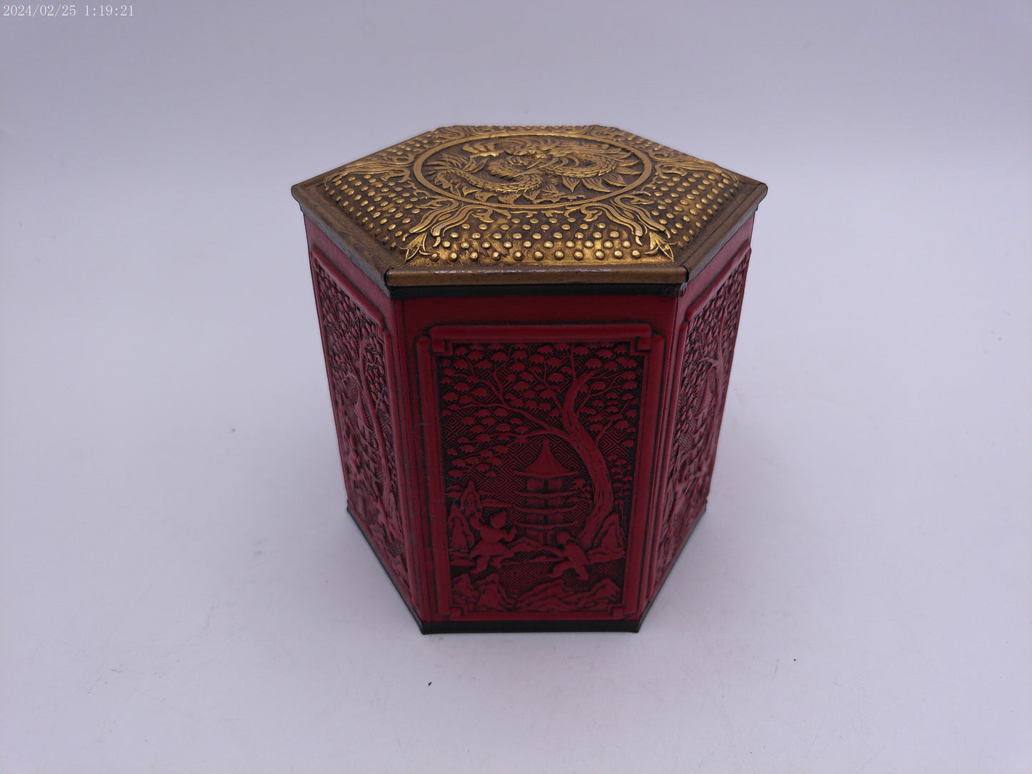 Vintage Chinoiserie Hexagon Tin