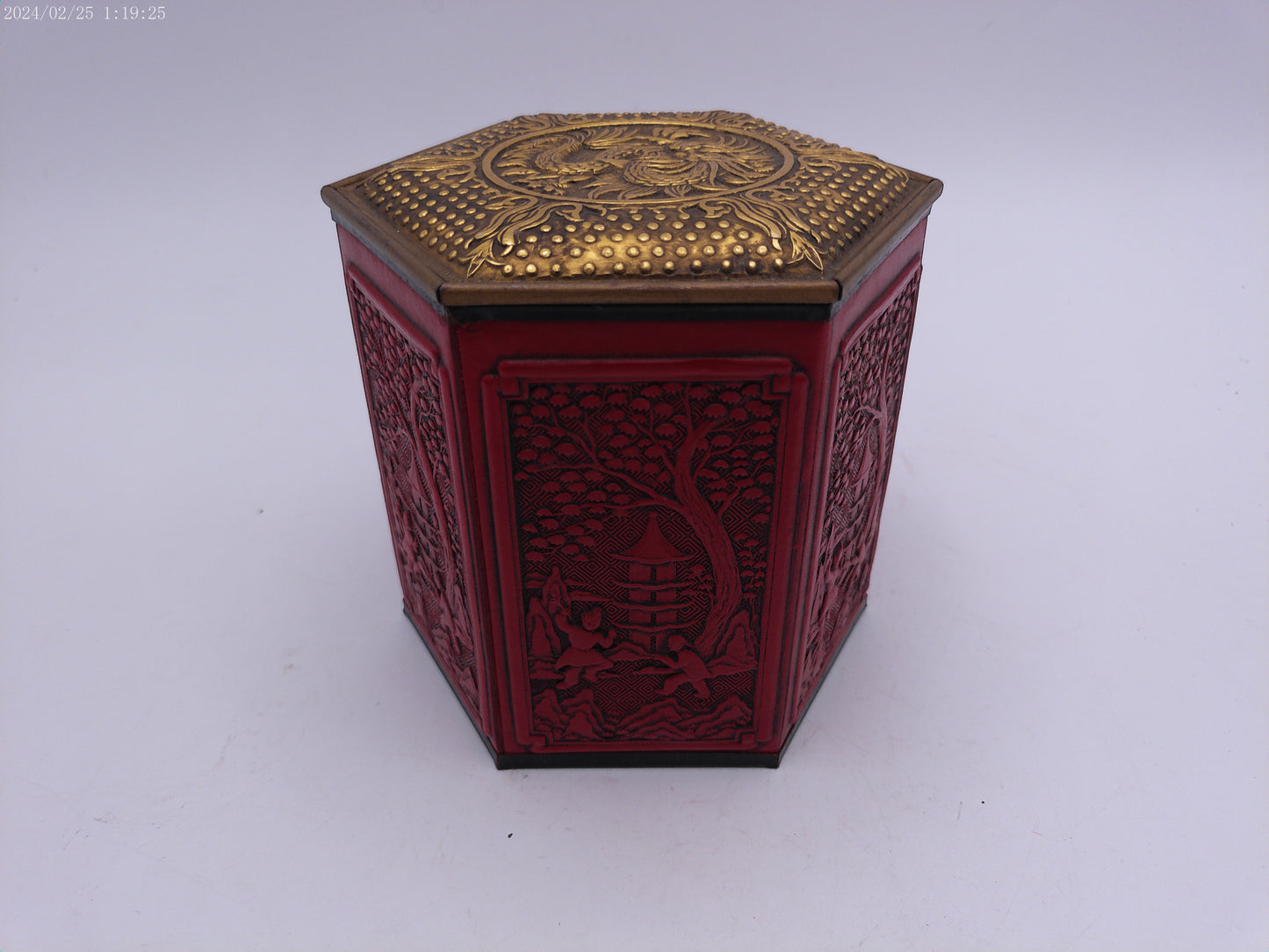 Vintage Chinoiserie Hexagon Tin