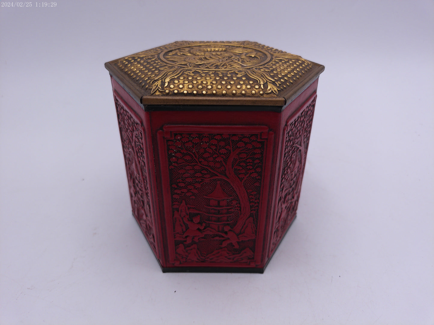 Vintage Chinoiserie Hexagon Tin