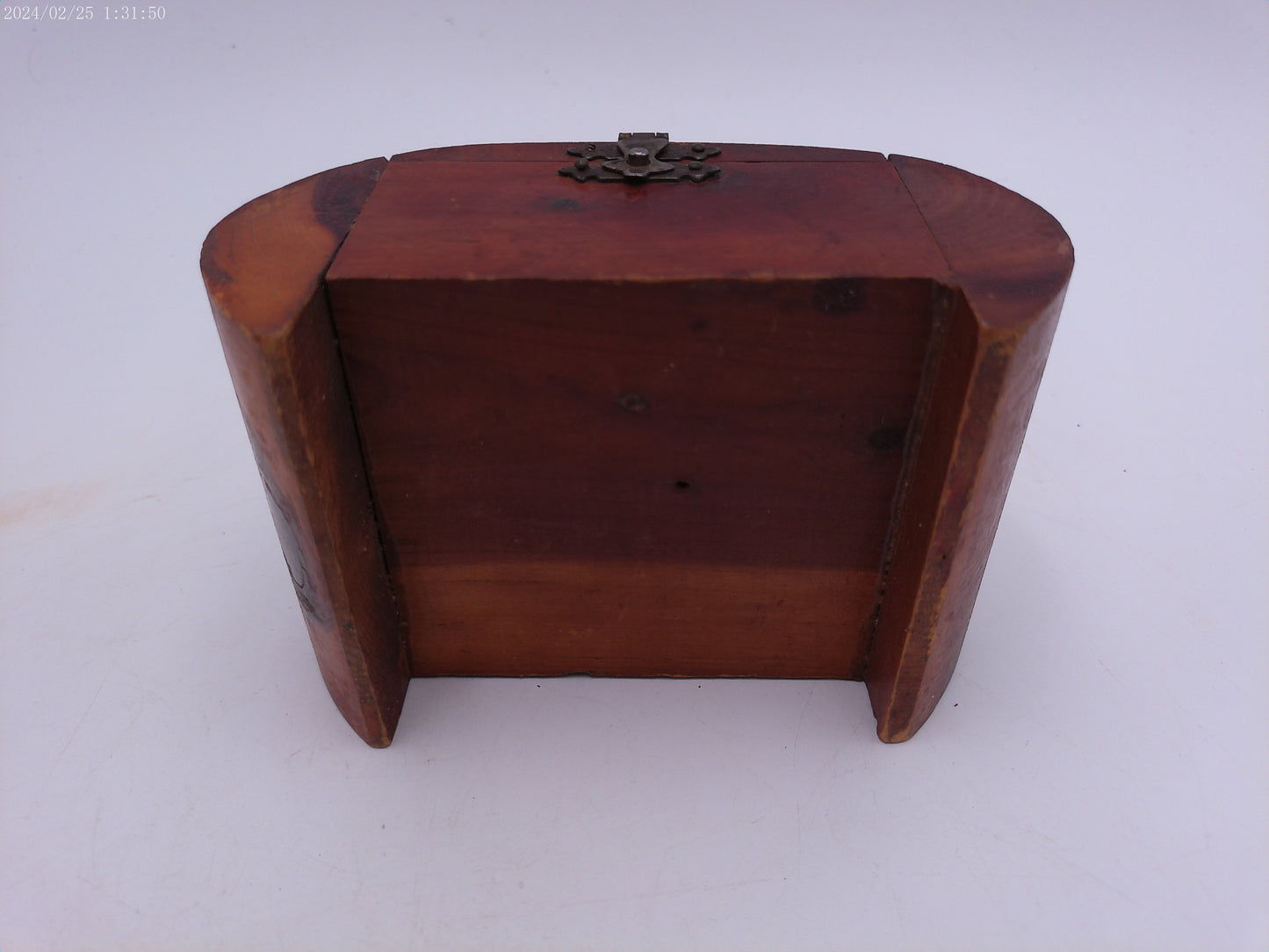 Vintage Cedar Box Curved Art Deco Shape Trinket