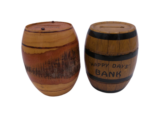 Souvenir Barrel Bank lot of 2 happy days antique