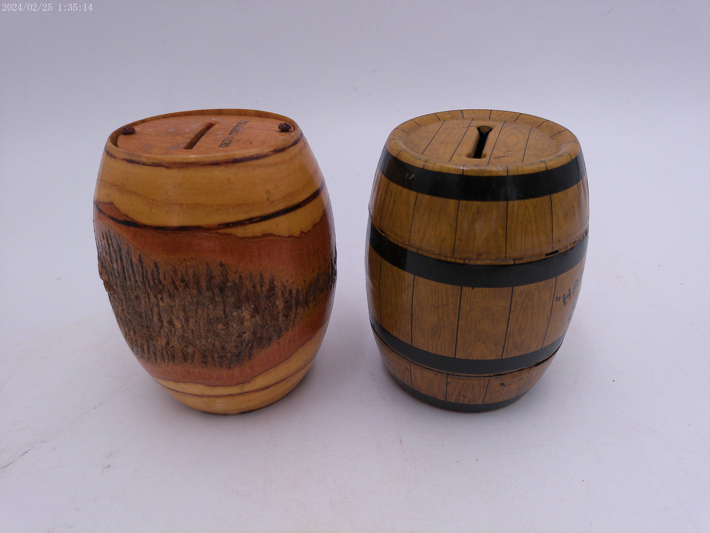 Souvenir Barrel Bank lot of 2 happy days antique