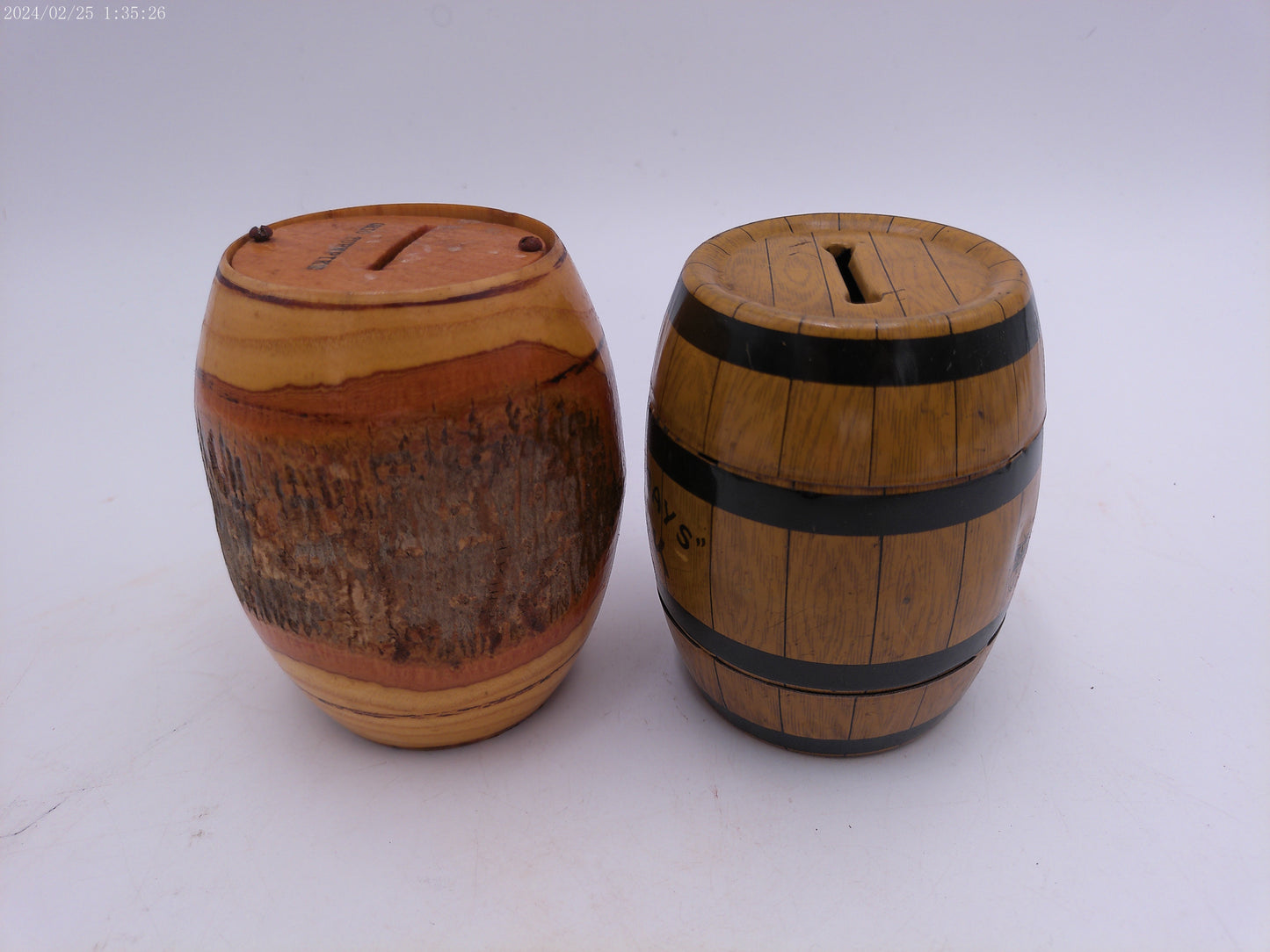 Souvenir Barrel Bank lot of 2 happy days antique