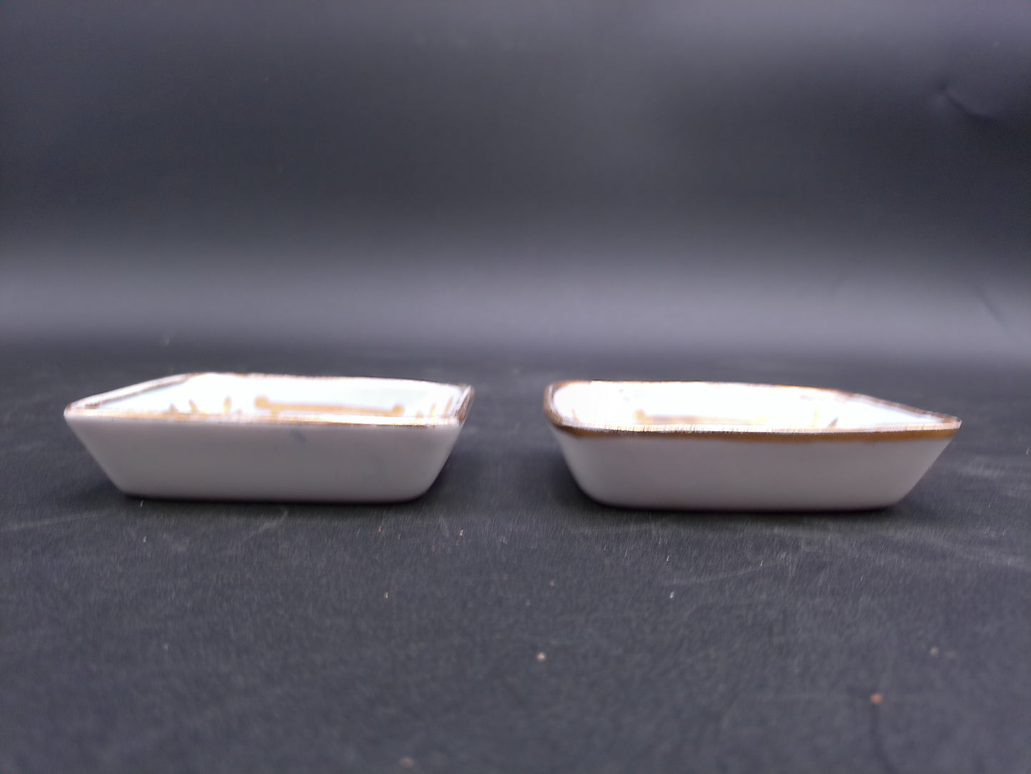 Gold painted Rim and Gold Painted Design Set of 2 Dishes Plates with Flower Design