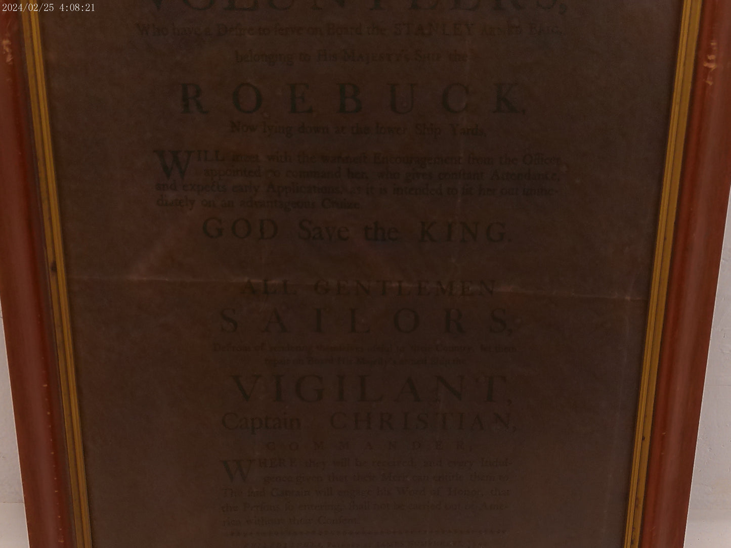 Art Antique Poster from December 10, 1777 Volunteers for ship Roebuck