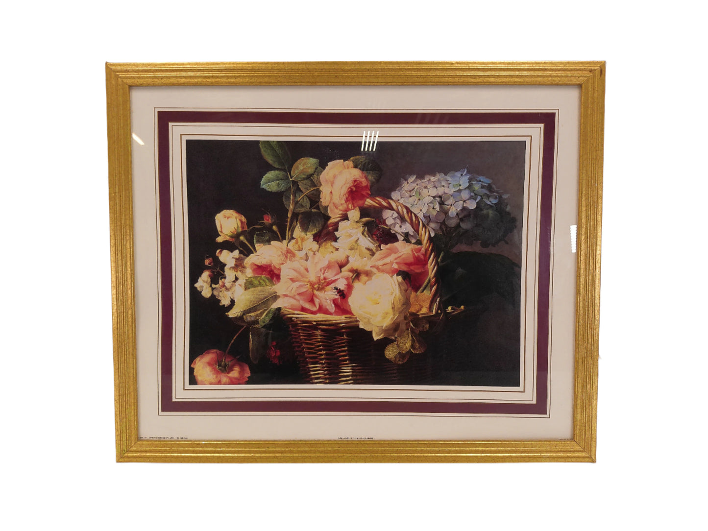 Art Basket of Flowers Print gold Framed