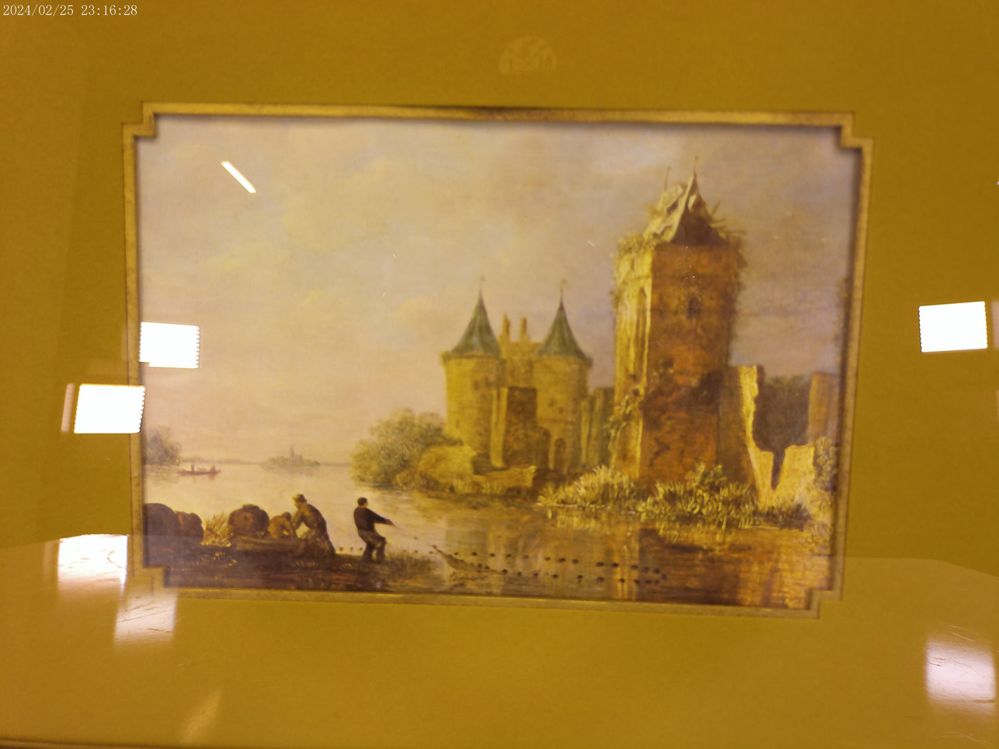 Art Fishing with Net by Castle Framed painting