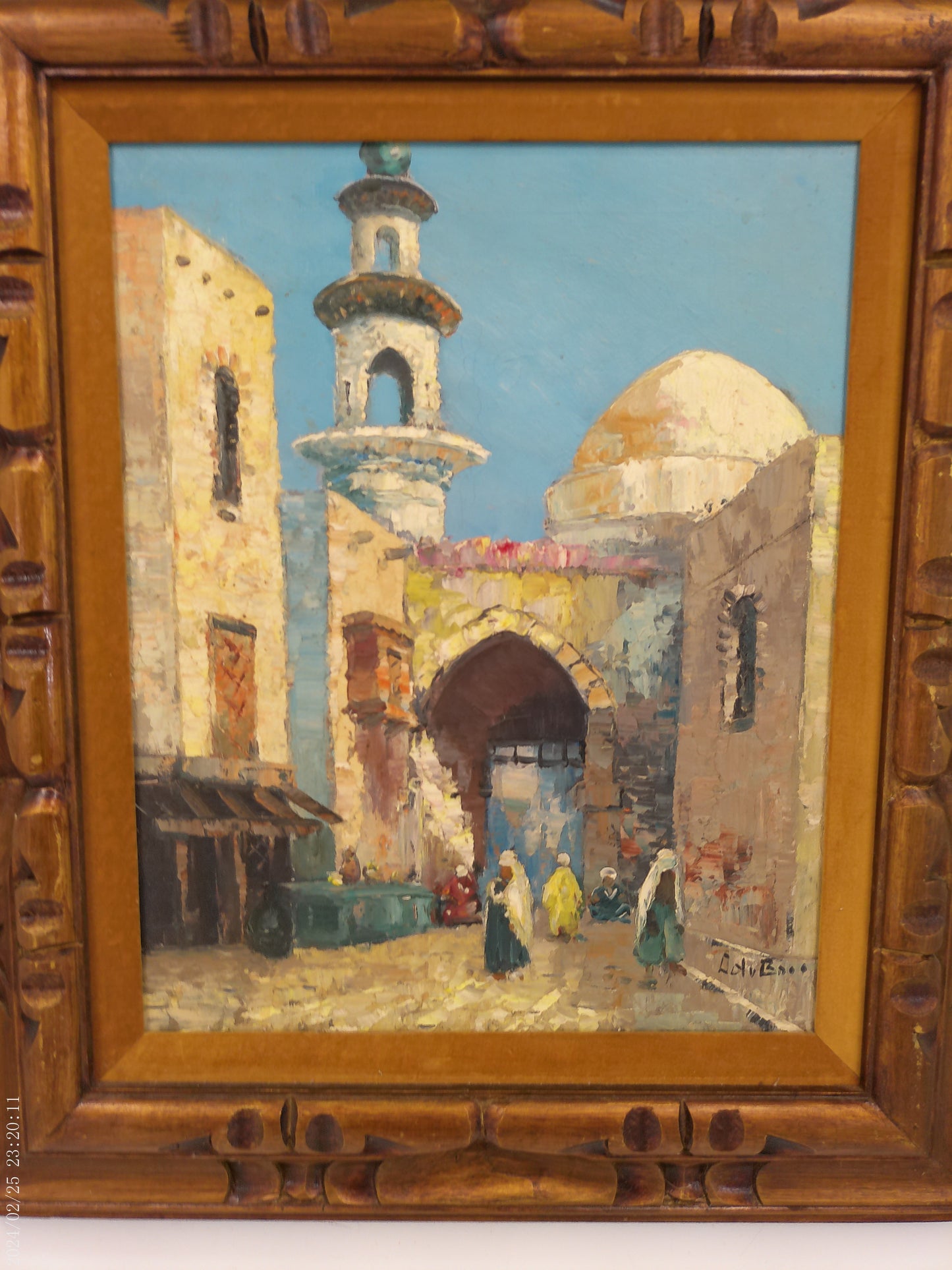 Art Oil Middle East Painting Cityscape Signed unique craved work frame