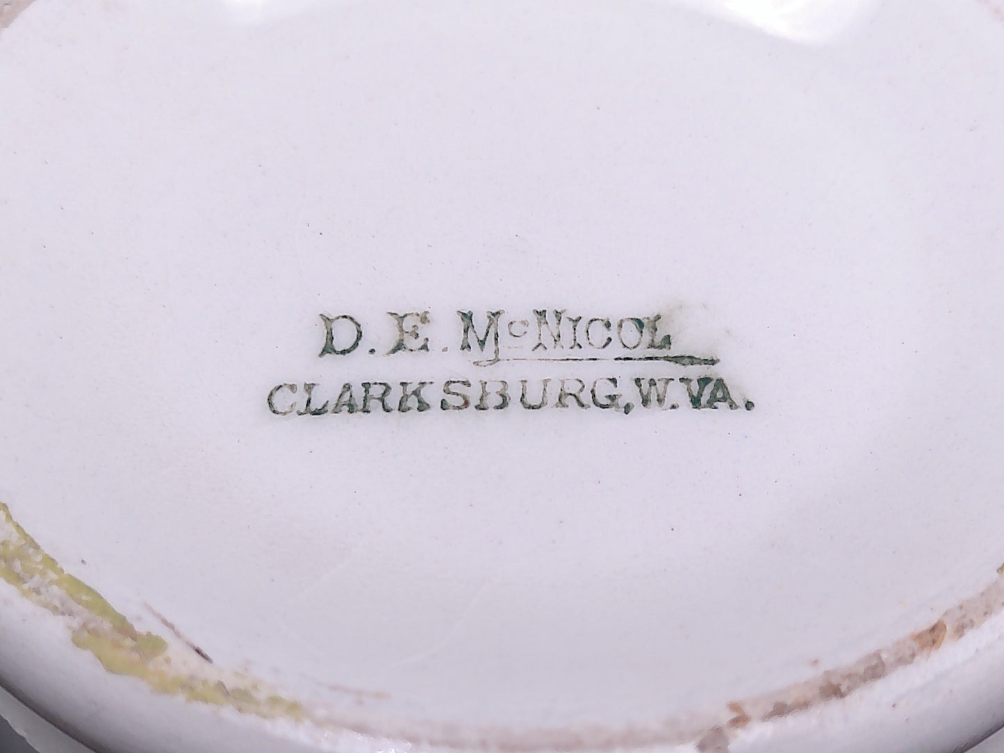 Shaving Cream Mug D.E. McNicol Clarksburg W VA Antique Ironstone