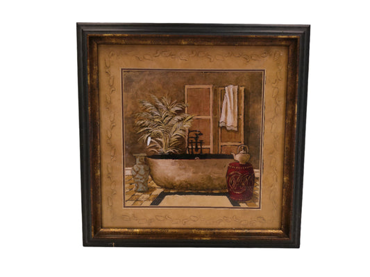 Art Charlene  Olson Framed Print Wall Art Tub Towel Teapot Plant