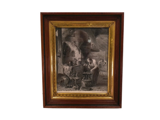 Art By Artist John Godfrey 1817 Framed Engraving  The Armourer  Medieval Armament